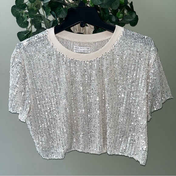 Urban Outfitters Tops - ⭐️Urban Outfitters Sequin Crop Top/Cream & Silver/Size Medium